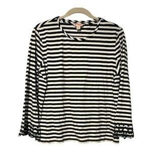 Brooks Brothers Navy, White Striped Long Flare Eyelet Sleeves Top Women's Sz XL